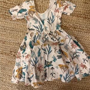 Charming Floral Kids Dress in Cream and Teal